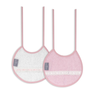Pack 2 Baberos Don Algodon 20X20 Modelo Pasacinta Bco/Rosa