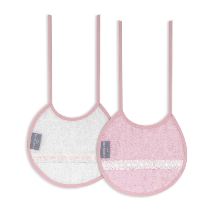 Pack 2 Baberos Don Algodon 20X20 Modelo Pasacinta Bco/Rosa