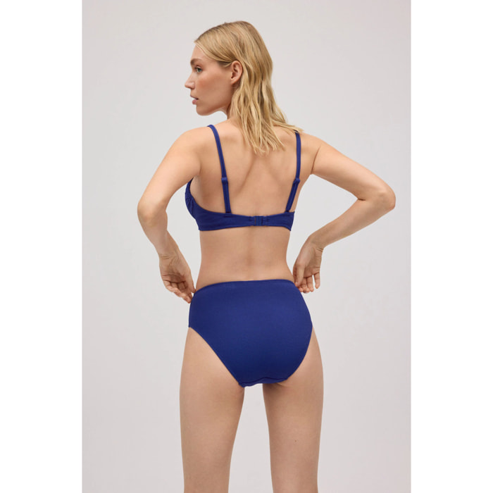 Slip bikini modellante alto in piqué blu scuro