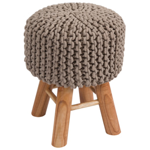 Petit tabouret tricot en coton taupe - Lisa