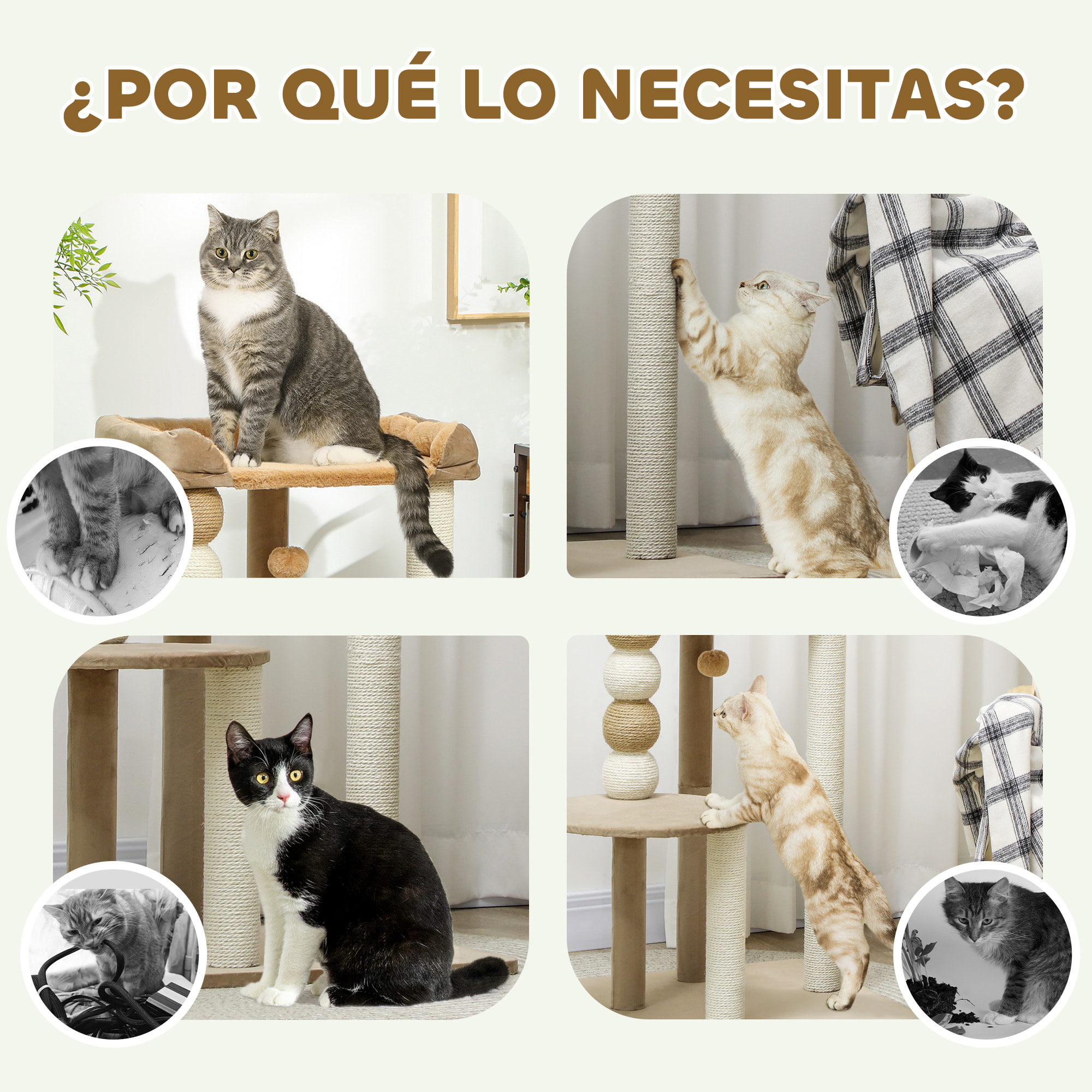 Árbol Rascador para Gatos, Árbol para Gatos 86 cm, Torre Escalador con Cama, Plataforma de Salto, Postes de Yute y Bolas de Juguete, Marrón y Beige