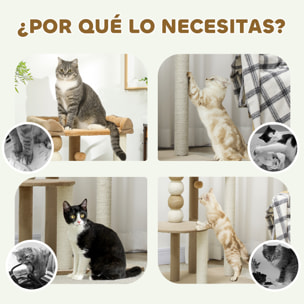 Árbol Rascador para Gatos, Árbol para Gatos 86 cm, Torre Escalador con Cama, Plataforma de Salto, Postes de Yute y Bolas de Juguete, Marrón y Beige