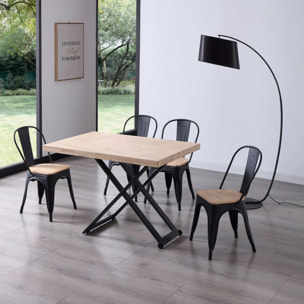 Mesa de centro elevable con patas metálicas y ruedas en negro y roble 120x49-76 cm Lada Negro - Roble