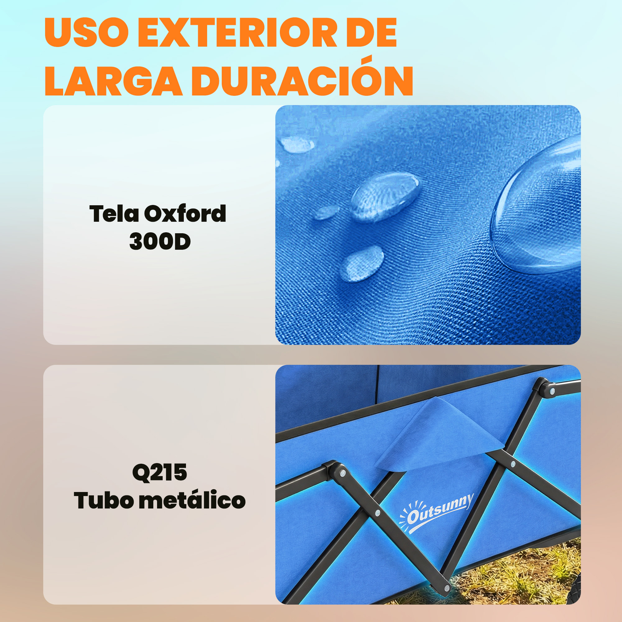 Carro Playa con Ruedas, Carro de Jardín Plegable con Mango Ajustable, Marco de Metal, Carga 68 kg, Carrito Transporte para Todo Terreno, Jardín, Campaña, Compra, Azul