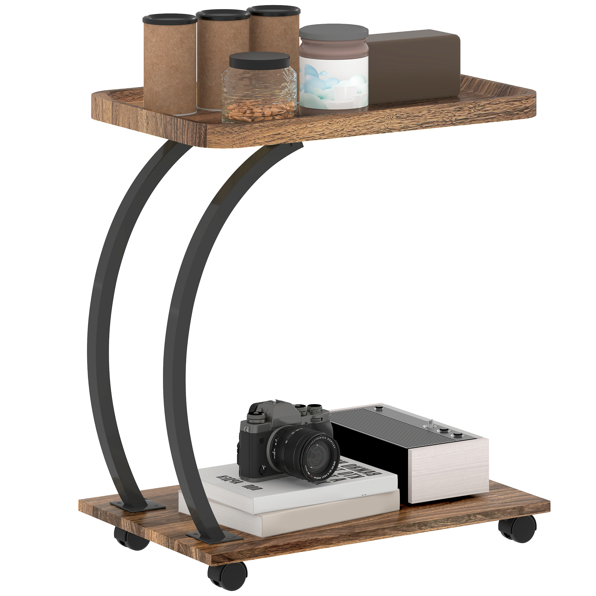 Mesa Auxiliar con Ruedas Mesa para Sofá con Bandeja Superior Estante Estructura de Acero Mesita Auxiliar para Salón Dormitorio Marrón