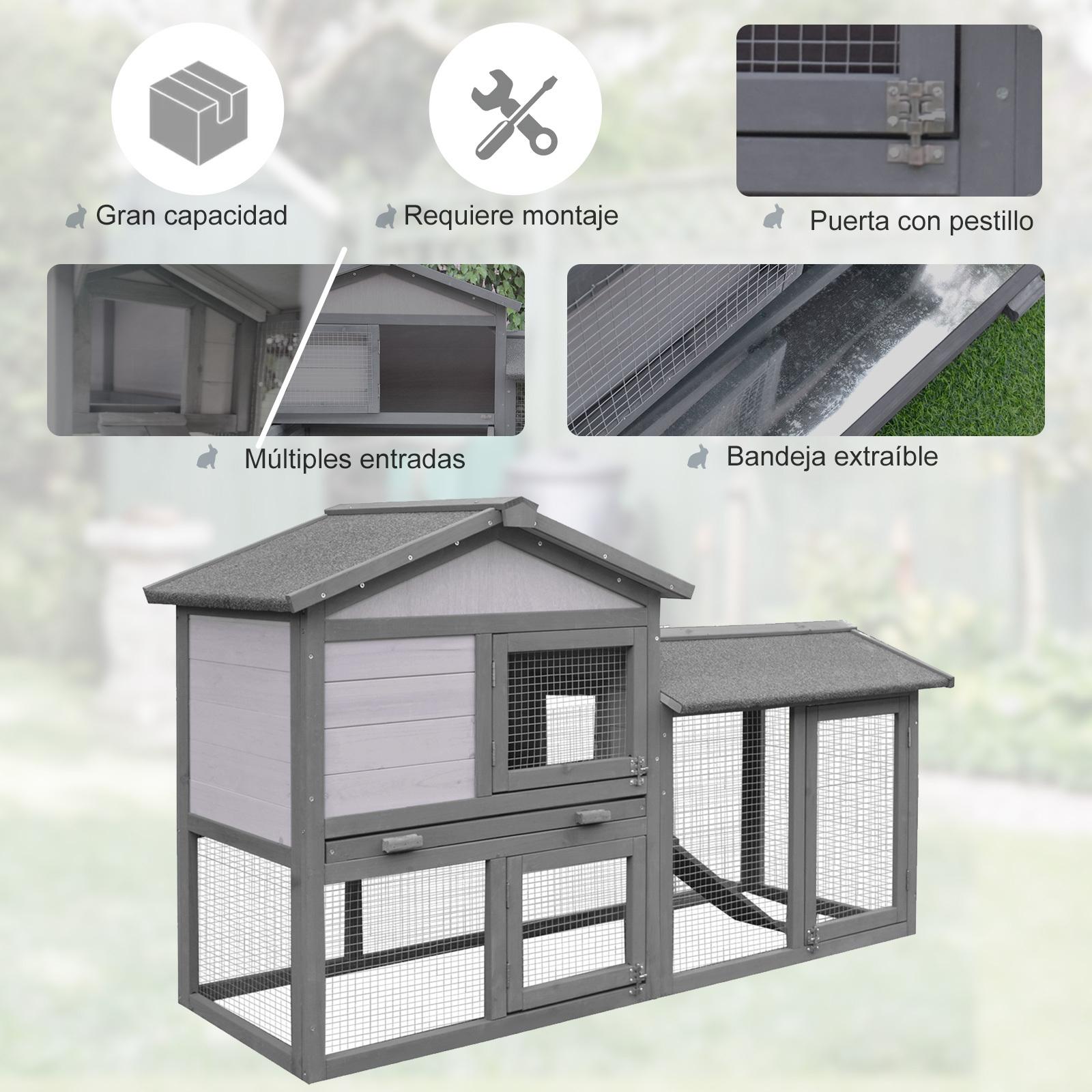 Conejera Madera De Exterior con Bandeja Extraíble