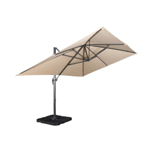 Parasol déporté rectangulaire beige 3x4m + dalles à lester 50x50cm