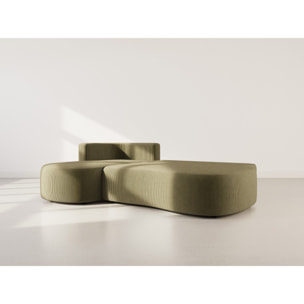 Mahina - canapé d'angle gauche 4 places convertible avec coffre en velours côtelé - Vert