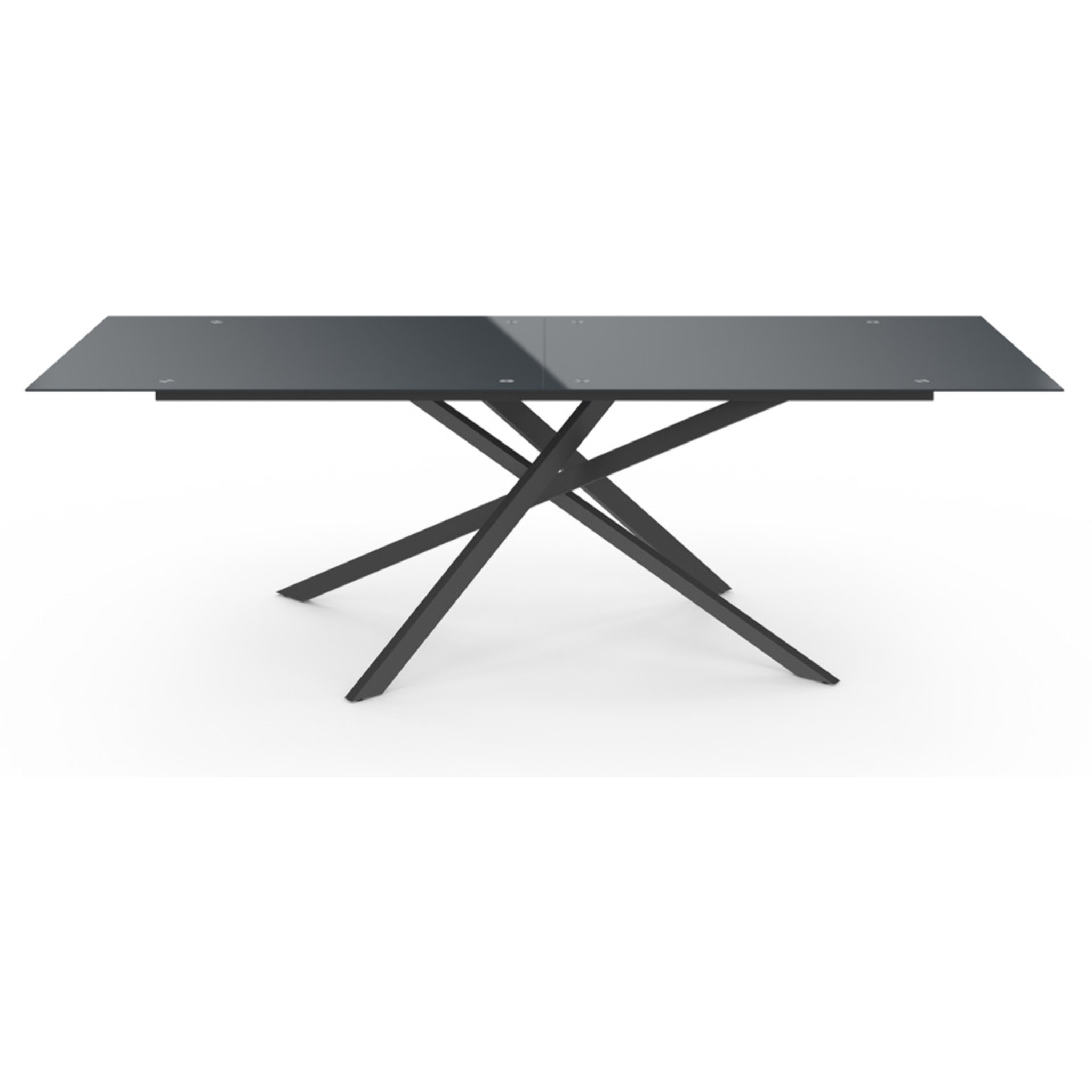 Table de jardin plateau en verre trempé noir et pieds croisés 240cm