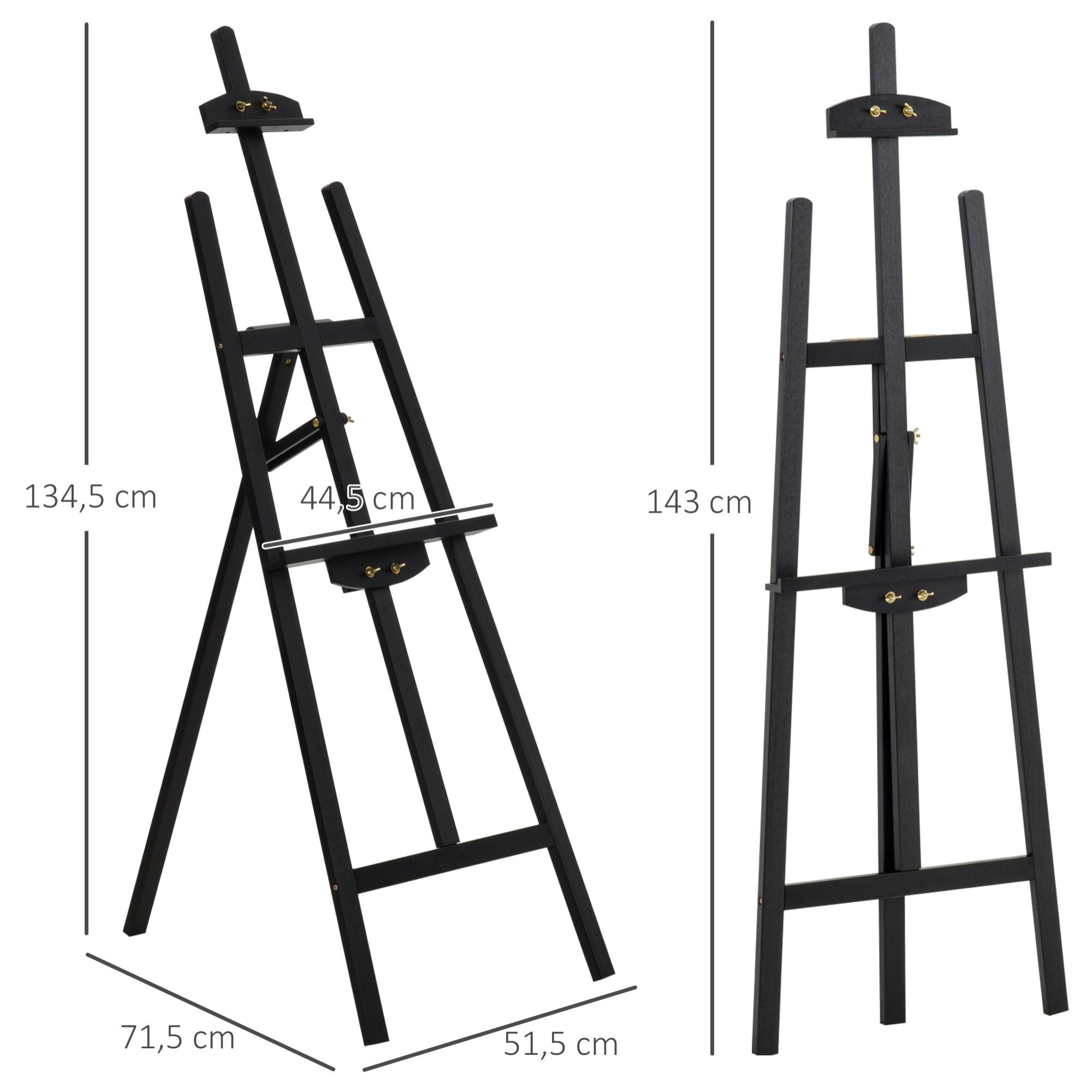 HOMCOM Chevalet d'artiste sur pieds pliable dim. 51,5L x 71,5l x 134,5H cm inclinaison réglable 90° max. bois de pin noir