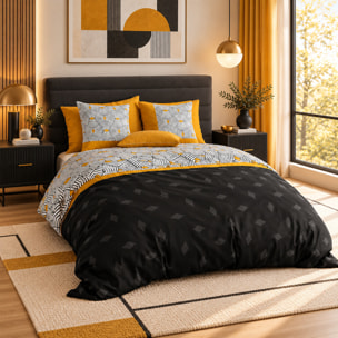 Parure housse de couette imprimé 100% coton - faro - noir