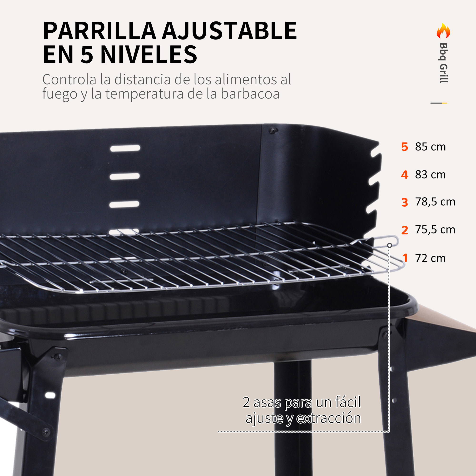 Barbacoa de Carbón Vegetal Parrillas Asador BBQ de Picnic Altura de Parrillas Ajustables con Estantes y Ruedas Fácil Mover para Jardín Exterior Acampada 83x46x87 cm