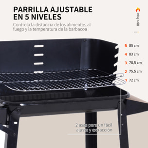 Barbacoa de Carbón Vegetal Parrillas Asador BBQ de Picnic Altura de Parrillas Ajustables con Estantes y Ruedas Fácil Mover para Jardín Exterior Acampada 83x46x87 cm