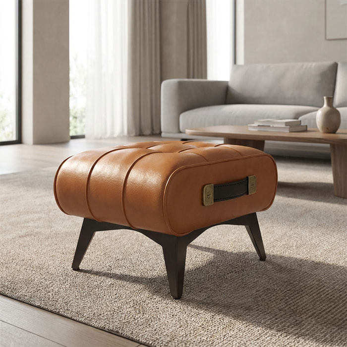 Kumo - Sgabello Pouf Ottomano Moderno 35,5x25x30 cm Poggiapiedi in Similpelle Cuoio