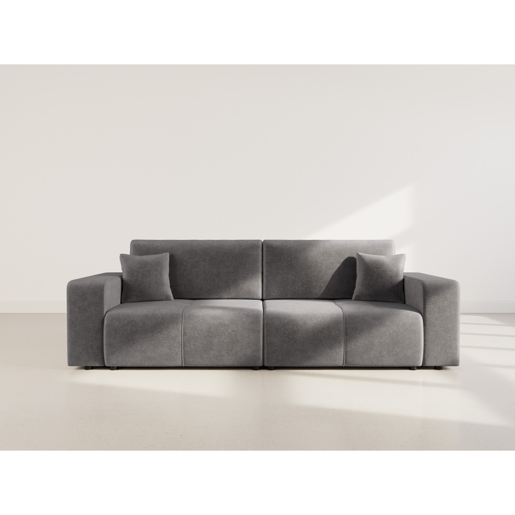 Nicole - Canapé droit 4 places convertible avec coffre en tissu - Gris