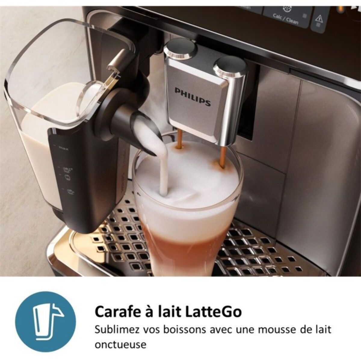 Expresso Broyeur PHILIPS EP5447/90 Machine à café à grain Grise Série 5400 LatteGo