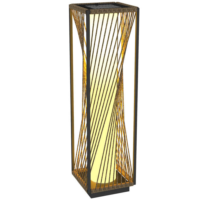Linterna de Jardín de Ratán Sintético Farola Solar con Luces LED Encendido y Apagado Automático Impermeable para Terraza Balcón Patio 22x22x77 cm Gris