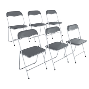 Set da 6 Sedia Pieghevole Slim in Metallo Sedie Salvaspazio Ufficio Casa Campeggio Salotto Cucina Ecopelle Comoda Seduta Imbottita 78x44x44 cm Grigio