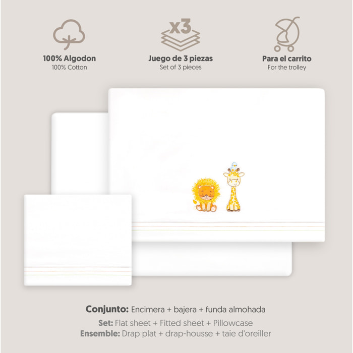 Triptico Coche Leon Jirafa Pajarito Blanco