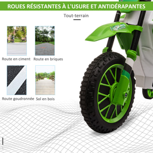 Moto cross électrique pour enfant 3 à 5 ans 12 V 3-8 Km/h avec roulettes latérales amovibles dim. 106,5L x 51,5l x 68H cm vert