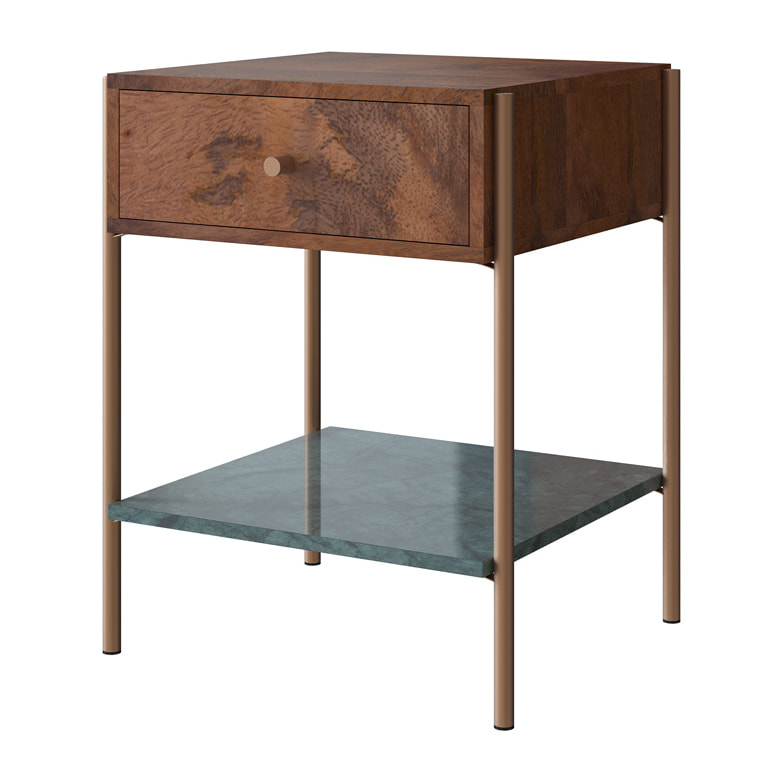 Table de chevet en bois de manguier et marbre vert - Doori
