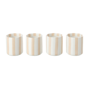 J-Line boîte de 4 tasses lignées - grès - beige clair/blanc