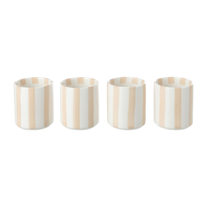 J-Line boîte de 4 tasses lignées - grès - beige clair/blanc