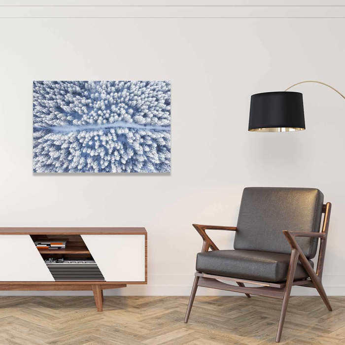Tableau foret bleue de neige blanche  Toile imprimée