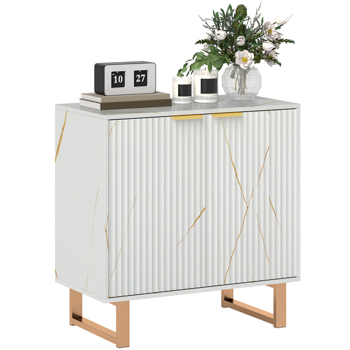 Buffet salon meuble de rangement style moderne avec placard à 2 portes, étagère réglable, pieds en métal - dim. 76,5 x 39 x 77 cm, blanc