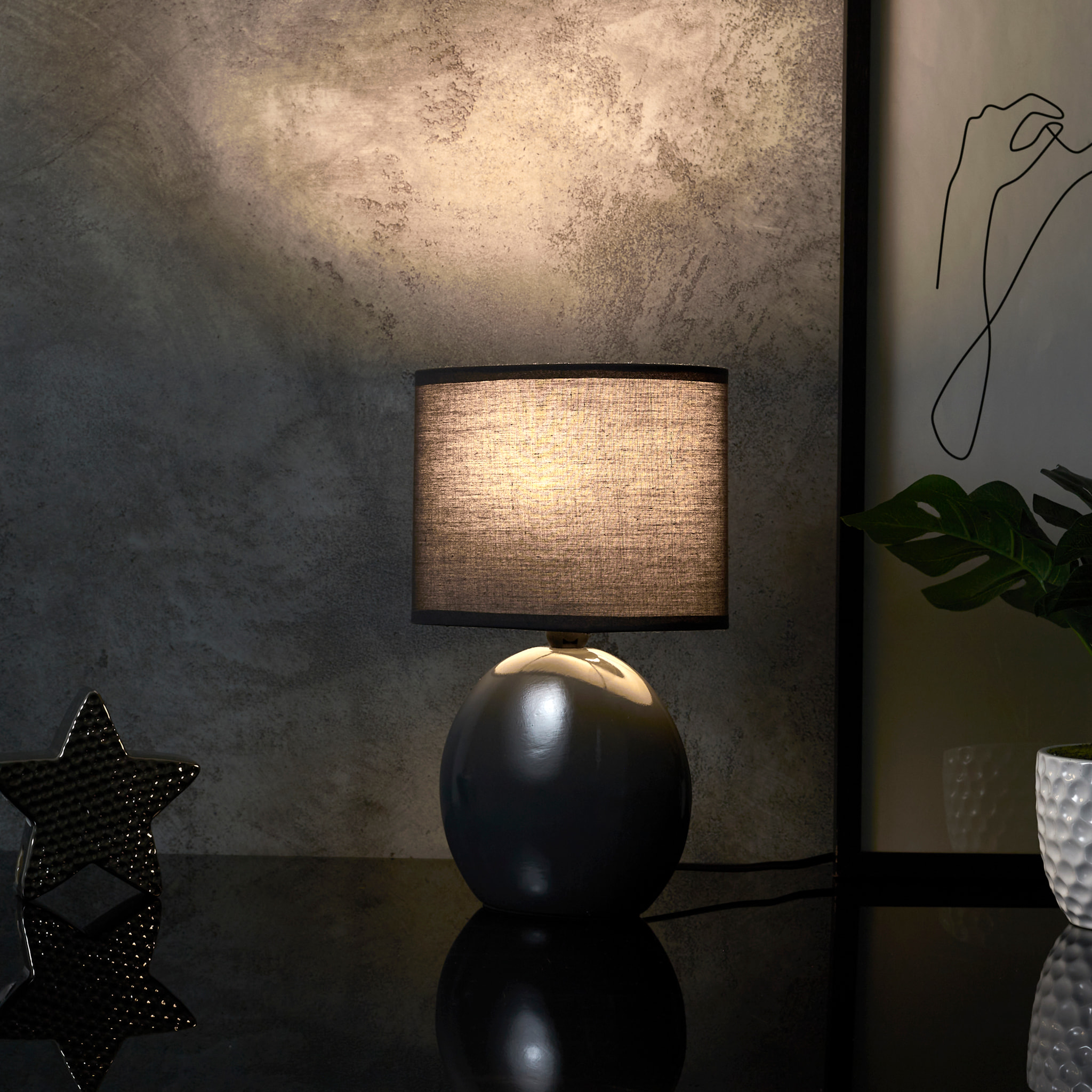 Lampe Ceramique Ovale Gris Antracite H30cm