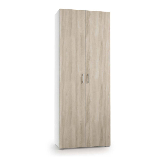 Armadio multiuso Angy, Mobile lineare a 2 Ante battenti, Guardaroba a 6 ripiani, Scarpiera moderna, 100% Made in Italy, 72x37h195 cm, Olmo e Bianco
