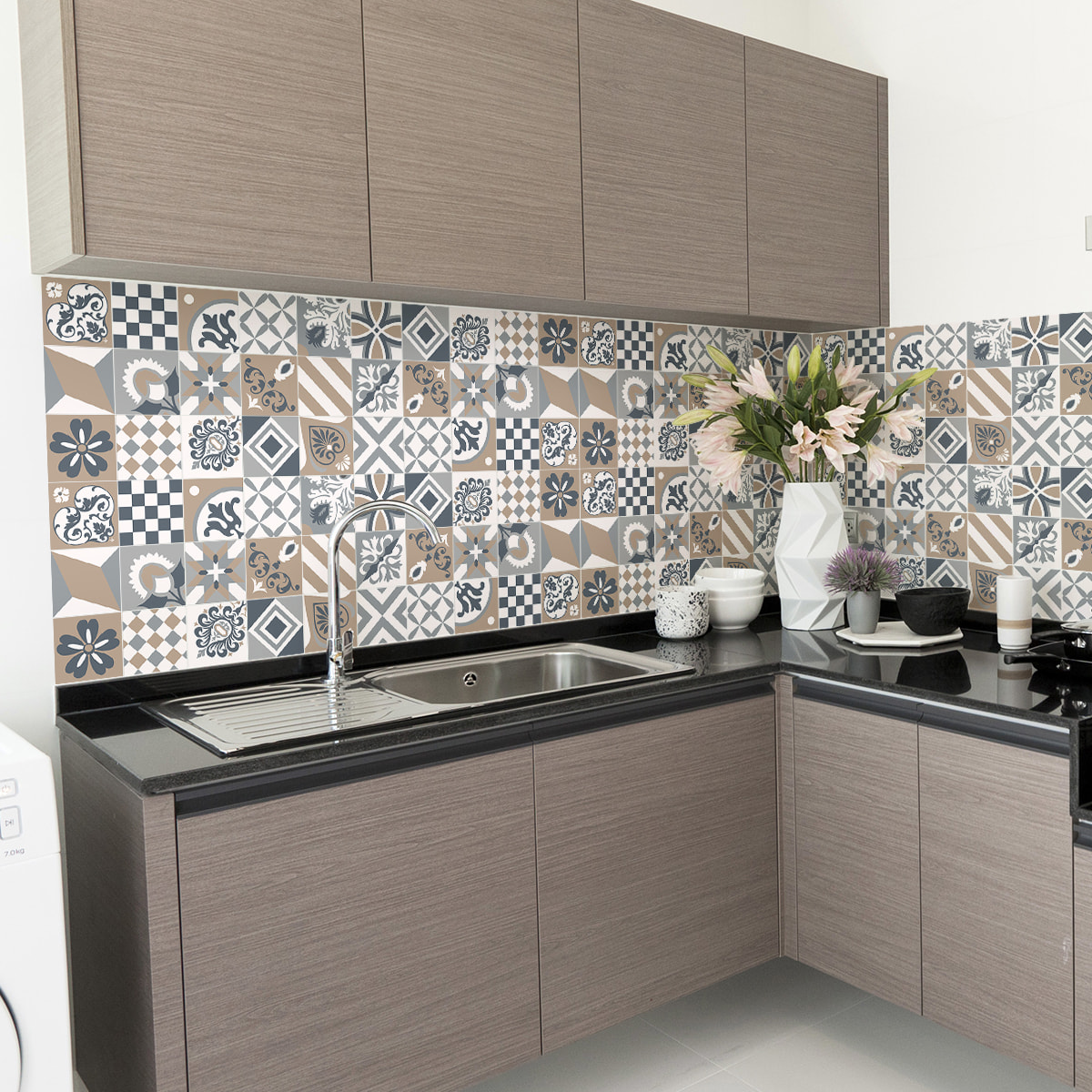 Stickers muraux - Sticker Mural Carrelage adhésif Cuisine Salle de Bain - 60 STICKERS CARREAUX DE CIMENT AZULEJOS CHARLOTINA
