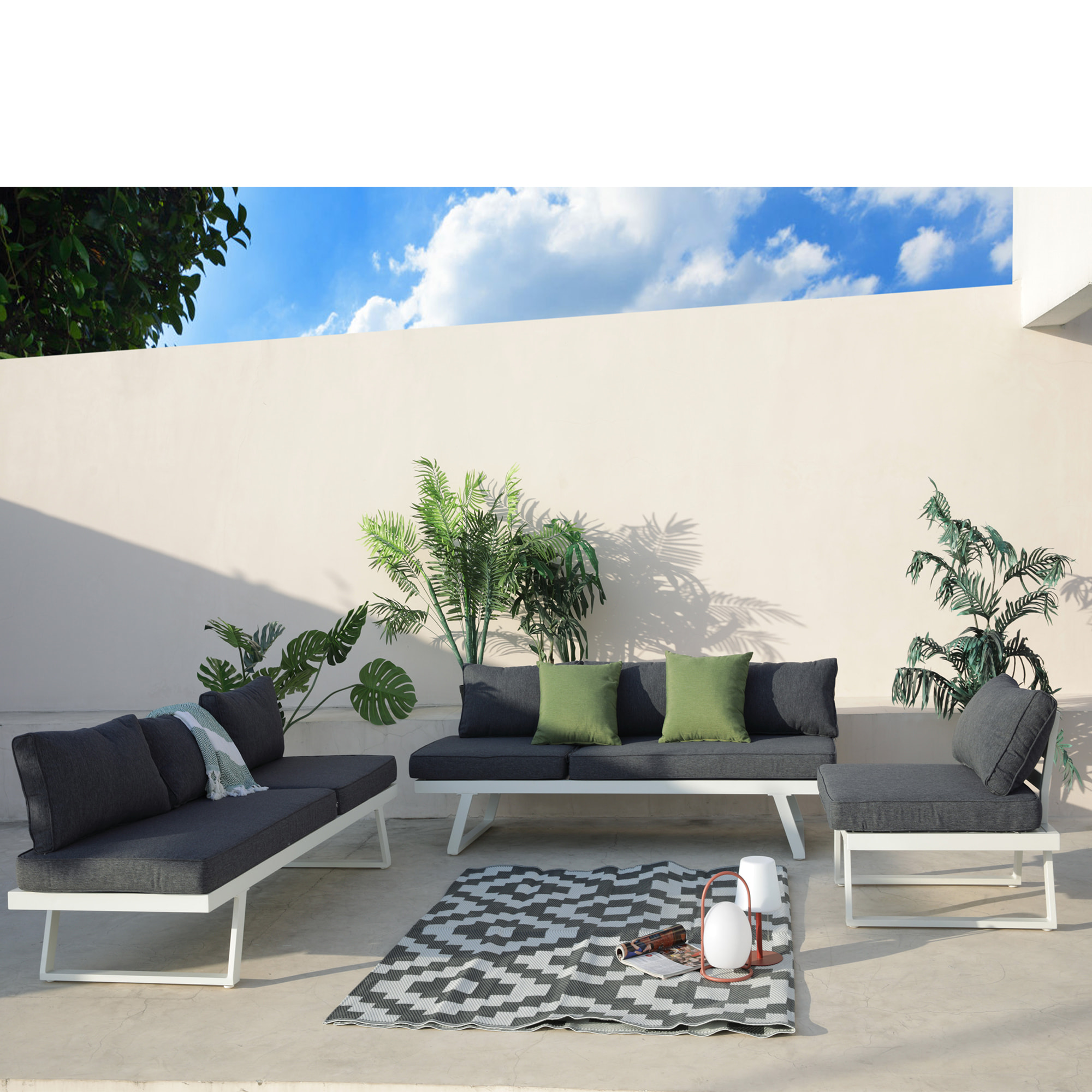 Rinconera de exterior – Blanco y gris