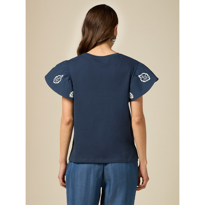Oltre - Camiseta con mangas con estampado - Azul