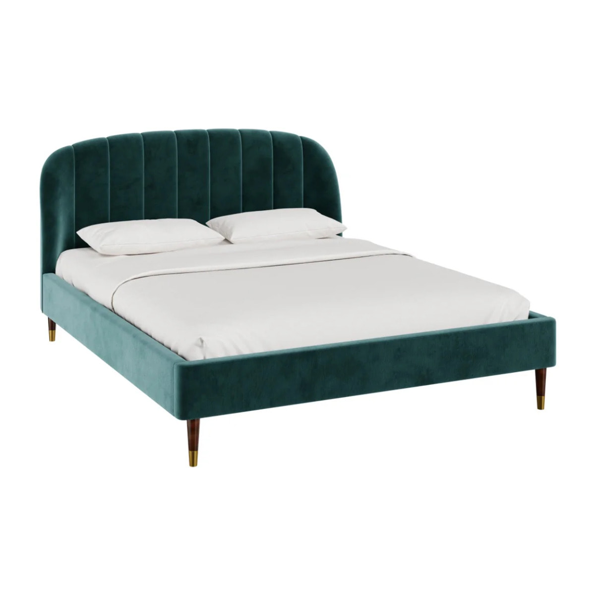 Lit double 160x200 cm en velours vert et pieds doré - Gala