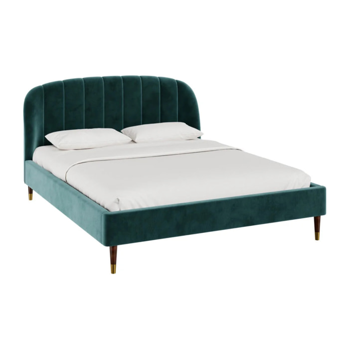 Lit double 160x200 cm en velours vert et pieds doré - Gala