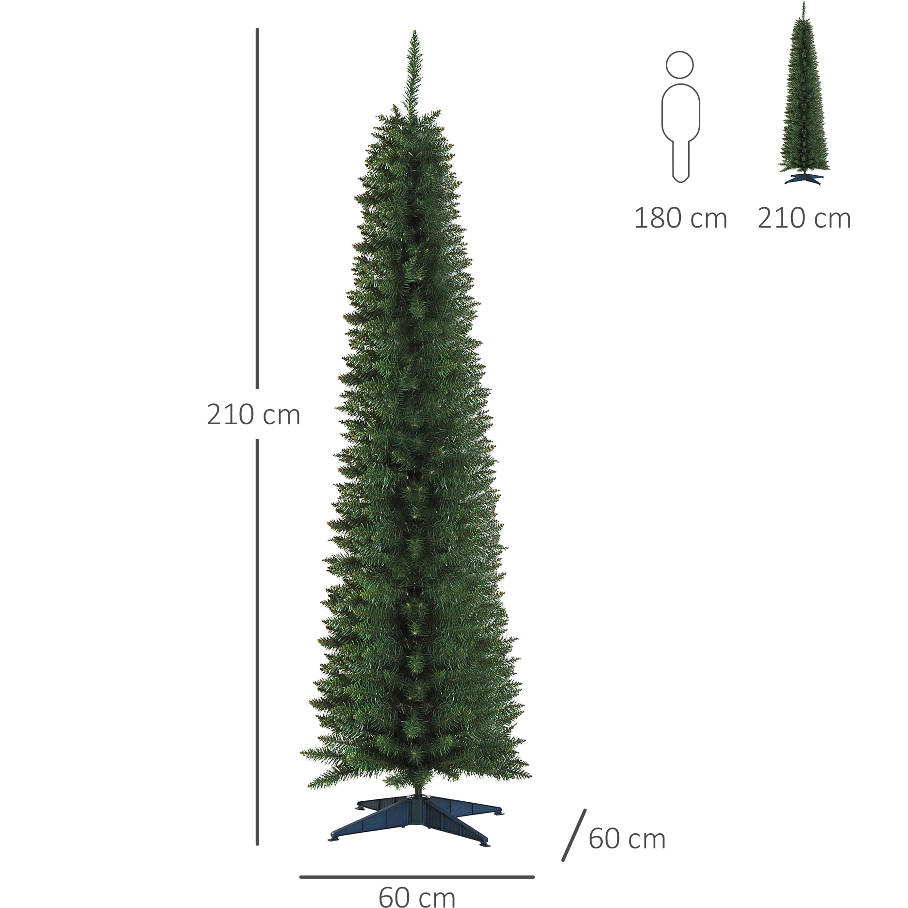 HOMCOM árbol de Navidad Artificial 210 cm Ignífugo con 499 Puntas de Rama PVC y Soporte de Metal Decoración Navideña para Interiores Fácil de Montar Verde