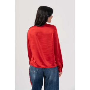 Kocca - Blusa elegante con fiocco al collo Donna, Tinta unita, Girocollo