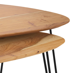 Table basse d'acacia ovale gigogne en bois (lot de 2) - Kiwi