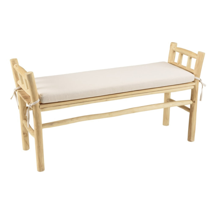 WILL - Banc en branches de teck naturel coussin blanc