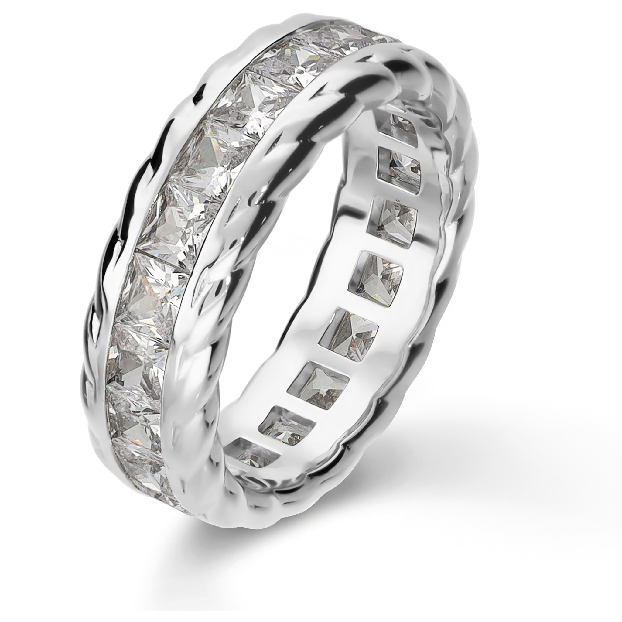 Anello Veretta Texture in Argento 925 con Cubic Zirconia