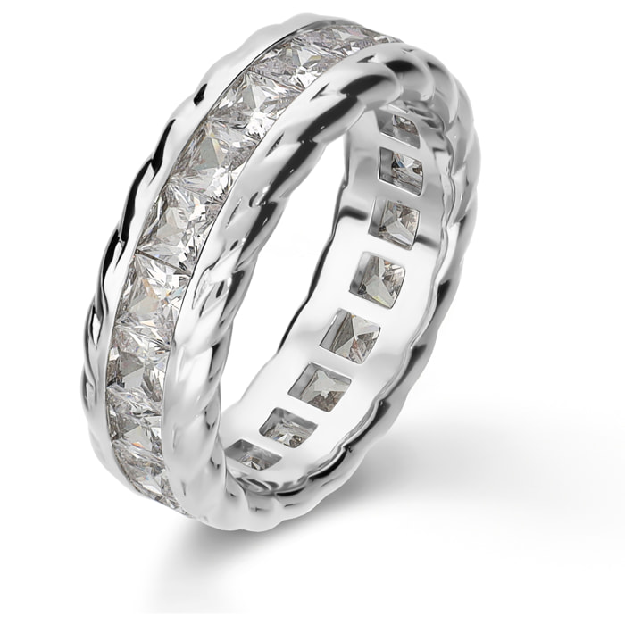 Anello Veretta Texture in Argento 925 con Cubic Zirconia
