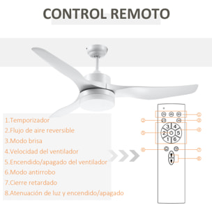 HOMCOM Ventilador de Techo Motor DC 20,5W Diámetro 132 cm con Mando a Distancia Luz LED Ajustable de 3 Niveles 3 Aspas Reversibles 6 Velocidades y Temporizador para Dormitorio Salón Acero