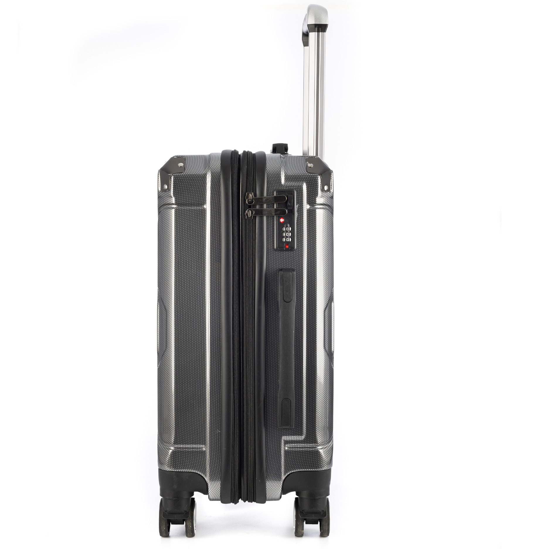 DAM Valigia da cabina Trolley estensibile in materiale leggero ABS+PC ad alta resistenza con angoli rinforzati. Chiusura numerica TSA, 4 ruote doppie rimovibili e girevoli a 360°. 37x24x56 Cm. Colore: Grigio Scuro