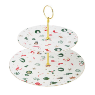 Alzata a 2 piani Fantasia del Natale in new bone china