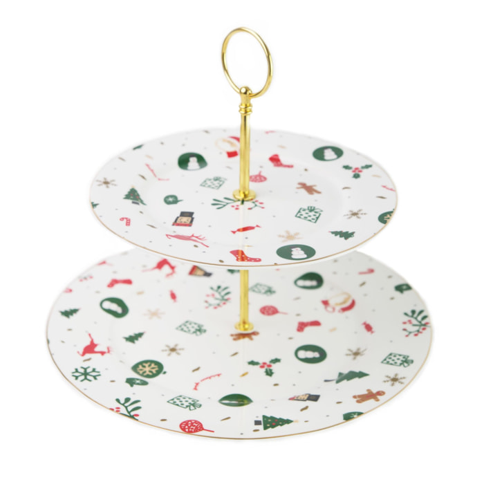 Alzata a 2 piani Fantasia del Natale in new bone china