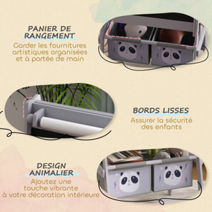 Tableau chevalet enfant - tableau blanc, tableau à craie, rouleau papier 3 en 1 - paniers rangement intégrés - MDF pin gris