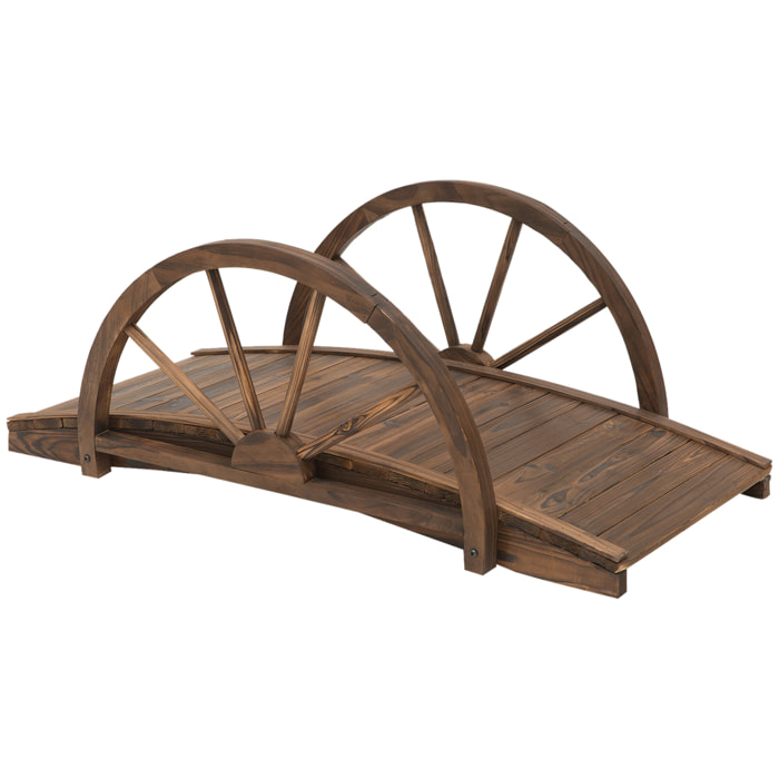 Puente de Jardín Puente de Madera con Barandillas en Forma de Rueda Puente para Estanque Carga 150 kg Puente Decorativo para Patio 100x50x37 cm Madera Carbonizada
