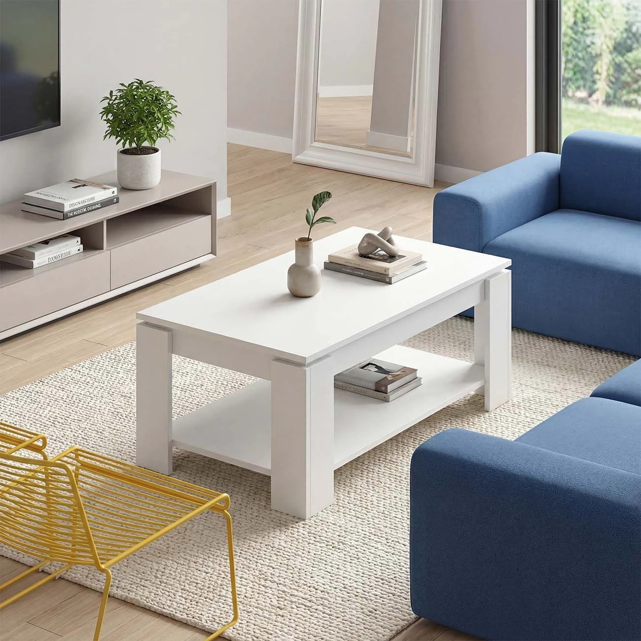 Mesa de centro elevable con almacenaje en blanco mate 102x43-54 cm Lya Blanco Artik (Blanco Mate)