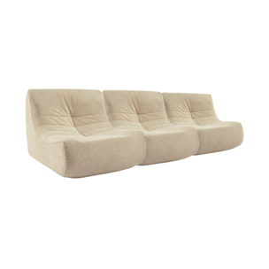 Fauteuil chauffeuse en velours style contemporain 3 places beige